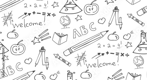 seamless pattern with hand drawn school, doodles and back to school, very cute elements and pencils