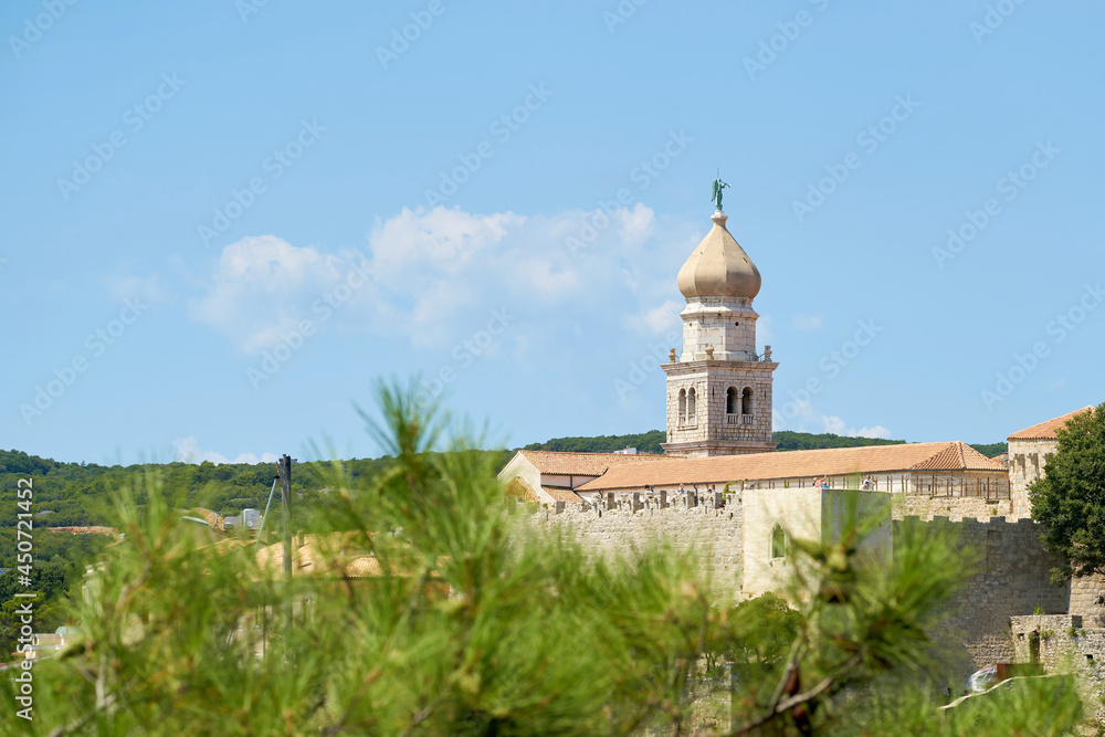 View of the church of St. Quirin in the old town of Krk in Croatia