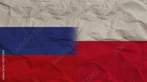 Poland and Russia Flags Together, Crumpled Paper Effect Background 3D Illustration