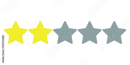 Fototapeta Naklejka Na Ścianę i Meble -  Two stars in trendy yellow and three gray 2021 on a white background. Rating of sites, hotels, travel packages, online stores, reviews. Vector graphics.

