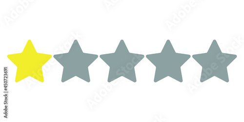 One star in trendy yellow and four gray 2021 on a white background. Rating of sites, hotels, travel packages, online stores, reviews. Vector graphics.