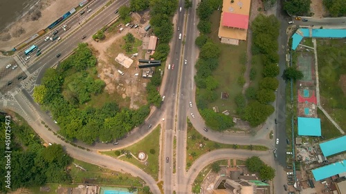 Traffic and cityscape of Victoria Island, Lagos, Nigeria featuring Falomo Bridge, Lagos Law school and the Civic centre tower photo