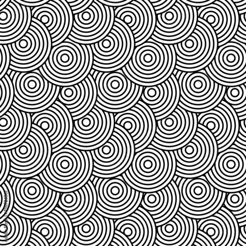 Background pattern seamless circle abstract wave background stripe black and white line. Geometric line vector. Luxury create background design. Japanese Doodle art spirals. Abstract circle template 