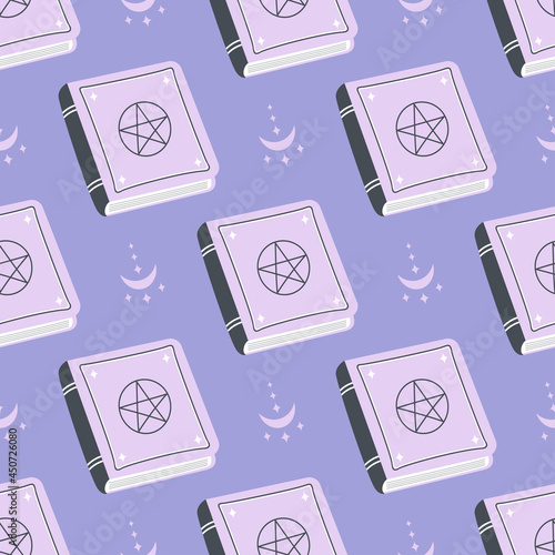 seamless pattern with spell book, magic illustration