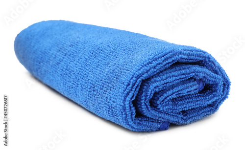 Clean blue microfiber cloth isolated on white