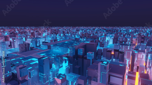 3D rendering of Abstract Cyberpunk Neon City
