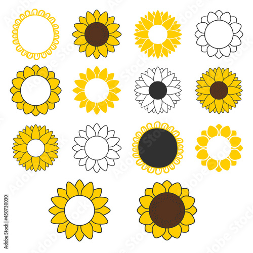 Sunflower bundle. Flat yellow flowers on white (ID: 450730030)