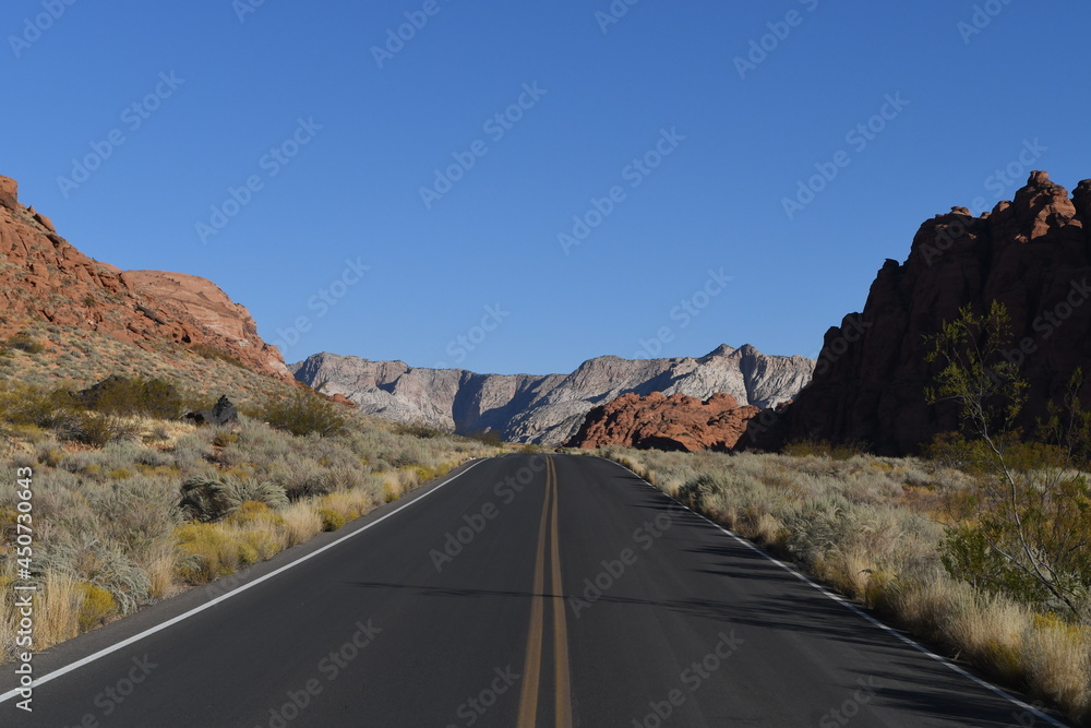 Southern Utah desert road to horizon mid morning