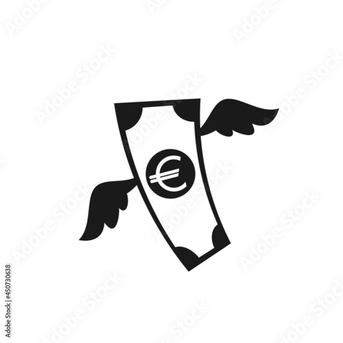 euro banknote with wings isolated on white background. Flying money.
