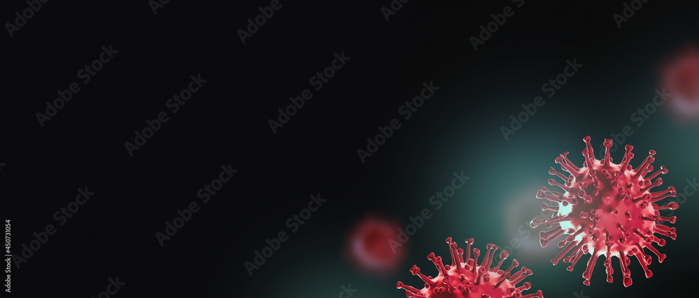 Covid-19 virus, coronavirus, virus floating in a cellular environment. 3D rendering. Free space for text, copy space. Covid-19 virus, coronavirus, virus floating in a cellular environment. 3D rendering. Free space for text, copy space.
