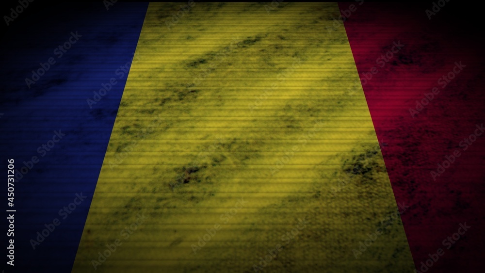 Romania Realistic Flag, Old Worn Fabric Texture Effect, 3D Illustration