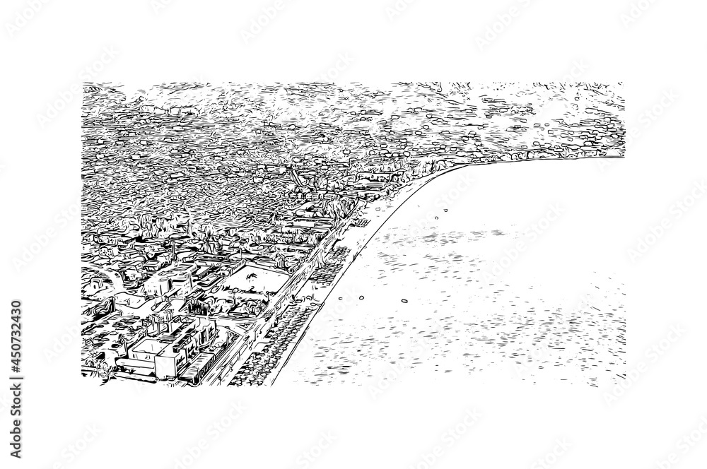 Obraz premium Building view with landmark of Kalamata is the city in Greece. Hand drawn sketch illustration in vector.