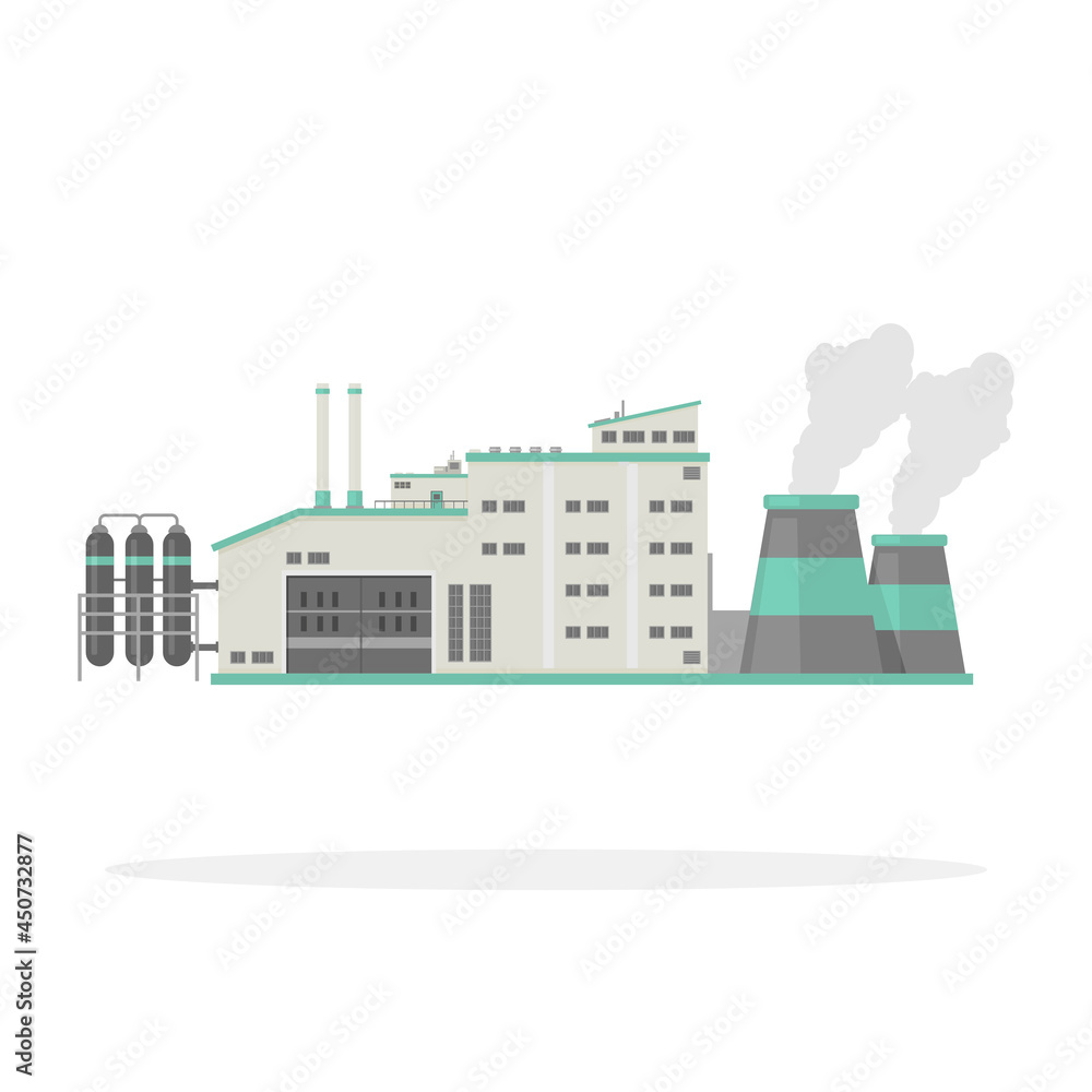 Factory Power Plant Industrial Building Flat Icon Vector