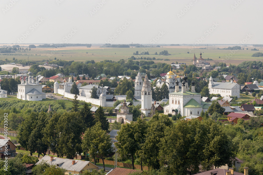 Aerial view of Suzdal with Intercession Convent. Suzdal, Russia