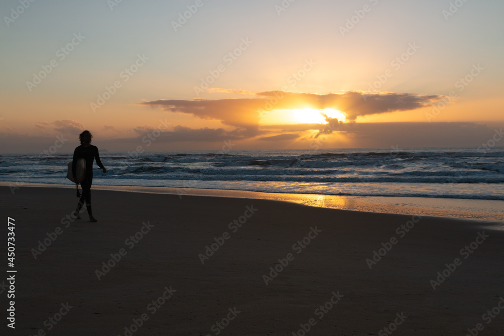 Surf beach surfing Sunset sunrise beach sand sea background walking