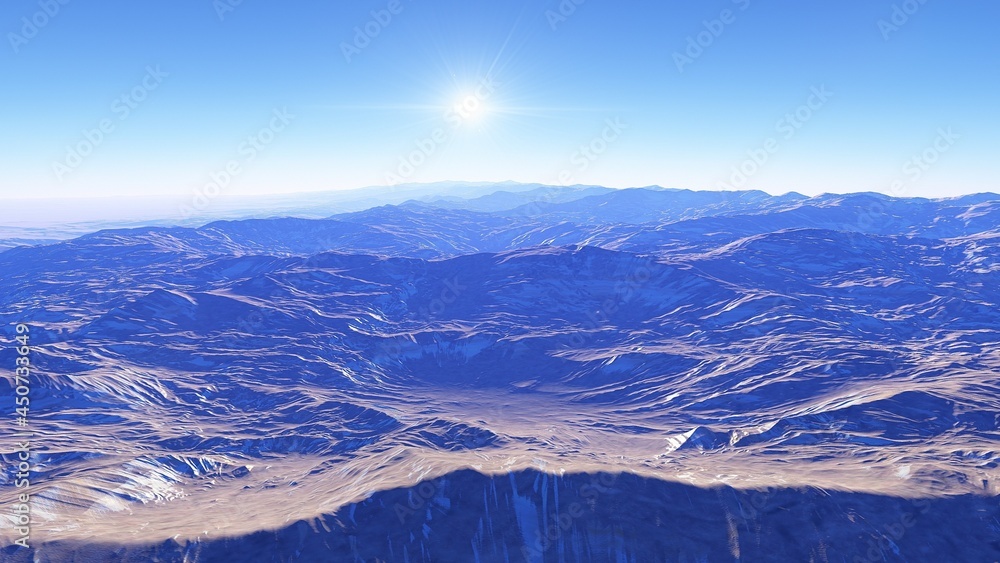 Fototapeta premium alien planet landscape, beautiful views of the mountains and sky with unexplored planets
