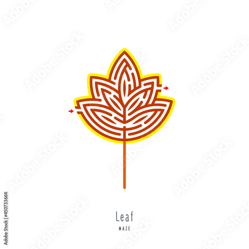 Abstract maze leaf. Educational game for children, logic and thinking. Color puzzle. Labyrinth conundrum. Vector illustration isolated on white background. One Entrance, One Exit. Cartoon style.