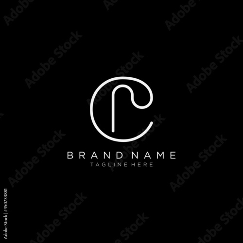Initials letters C and R logo white on black background design modern line art template.