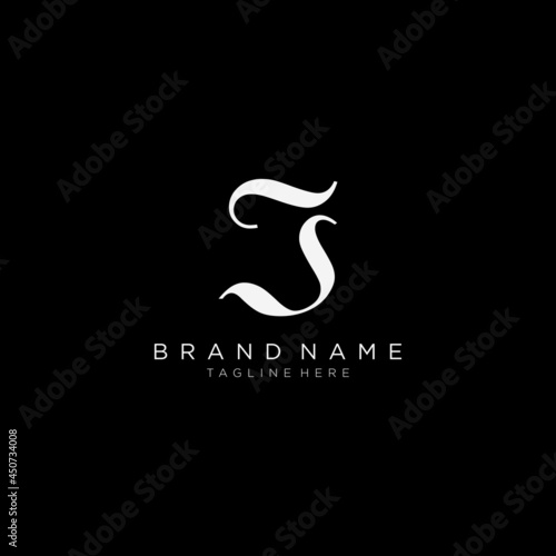 Initials letters J and S logo white on black background modern design line art template.