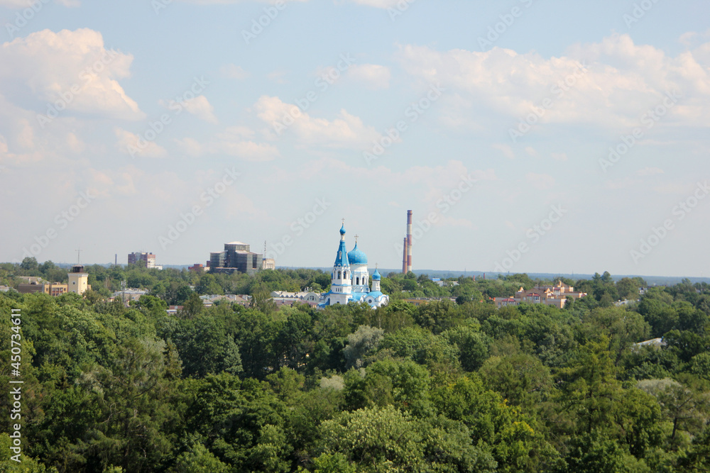 The Orthodox Church of the Intercession Cathedral in the suburb of Gatchina. Top view.