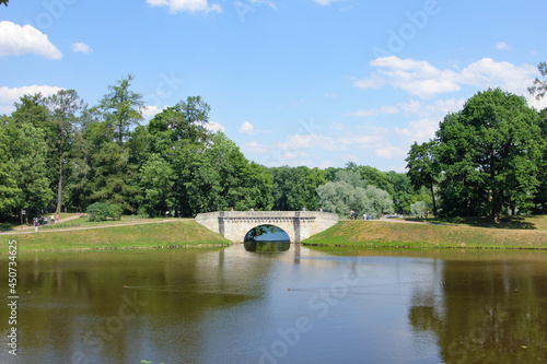 The old bridge over the lake in the Palace Park in Gatchina