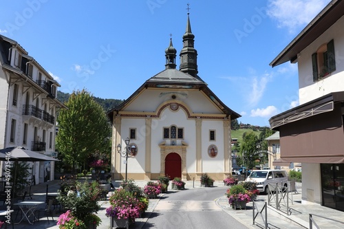 L'eglise catholique Saint Gervais et Saint Protais, vue de l'exterieur, ville de Saint Gervais les Bains, departement de Haute Savoie, France photo
