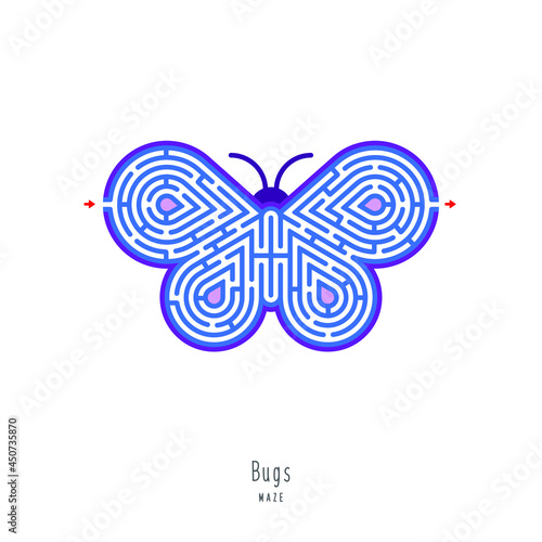 Abstract maze insect. Educational game for children, logic and thinking. Color puzzle. Labyrinth conundrum. Vector illustration isolated on white background. One Entrance, One Exit. Cartoon style.