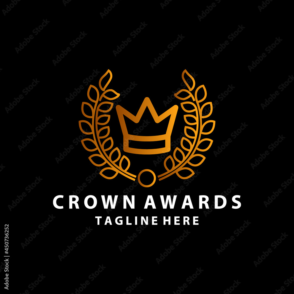 The Best award label. Golden laurel wreath with crown symbol The Best award label. Golden laurel wreath with crown symbol