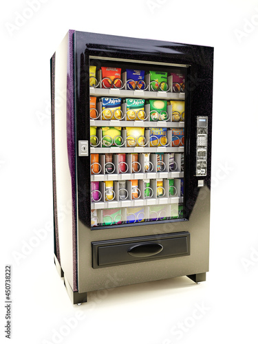 Vending machine with fake snack mockups on white