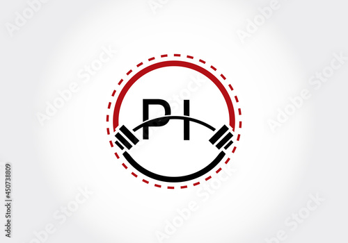 Initial PI Letter alphabet with a barbell. Lifting vector logo design. Modern vector logo for bodybuilding, gym, fitness, and company identity