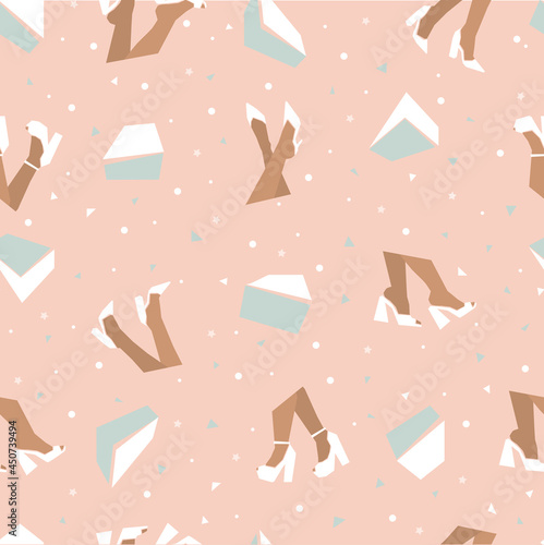 Vector seamless pattern beautiful female legs with high heel shoes.