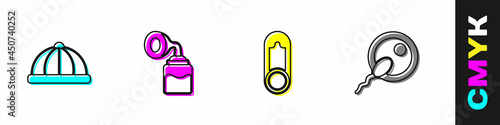 Set Baby hat, Breast pump, clothes pin and Sperm icon. Vector