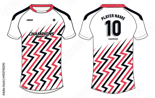Sports jersey t shirt design concept vector template, Abstract Chevron pattern Raglan Round neck tees football jersey concept with front and back view for Cricket, soccer, Volleyball, Rugby uniform
