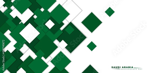 Green white shapes background design. Good template for Saudi Arabia Independence day or national day design