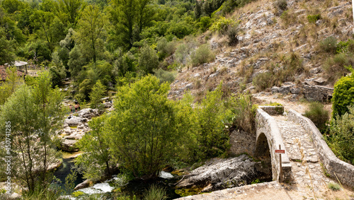 Sant Angelo in Fasanella (Italy). View of the medieval stone humpback bridge over the sources of Auso. Ancient communication route between two small CILENTO villages.