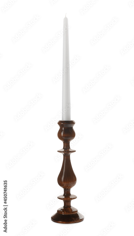Elegant candlestick with candle isolated on white Elegant candlestick with candle isolated on white