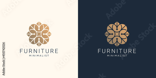 creative furniture logo design with abstract line shape.inspiration for interior,furniture template.