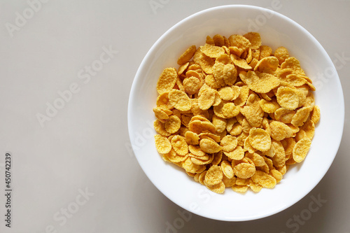 Corn cereal in a bowl. Top view.