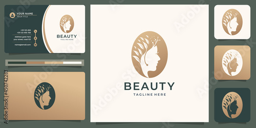 luxury beauty woman logo inspiration for skin care, salon and spa. with business card template.
