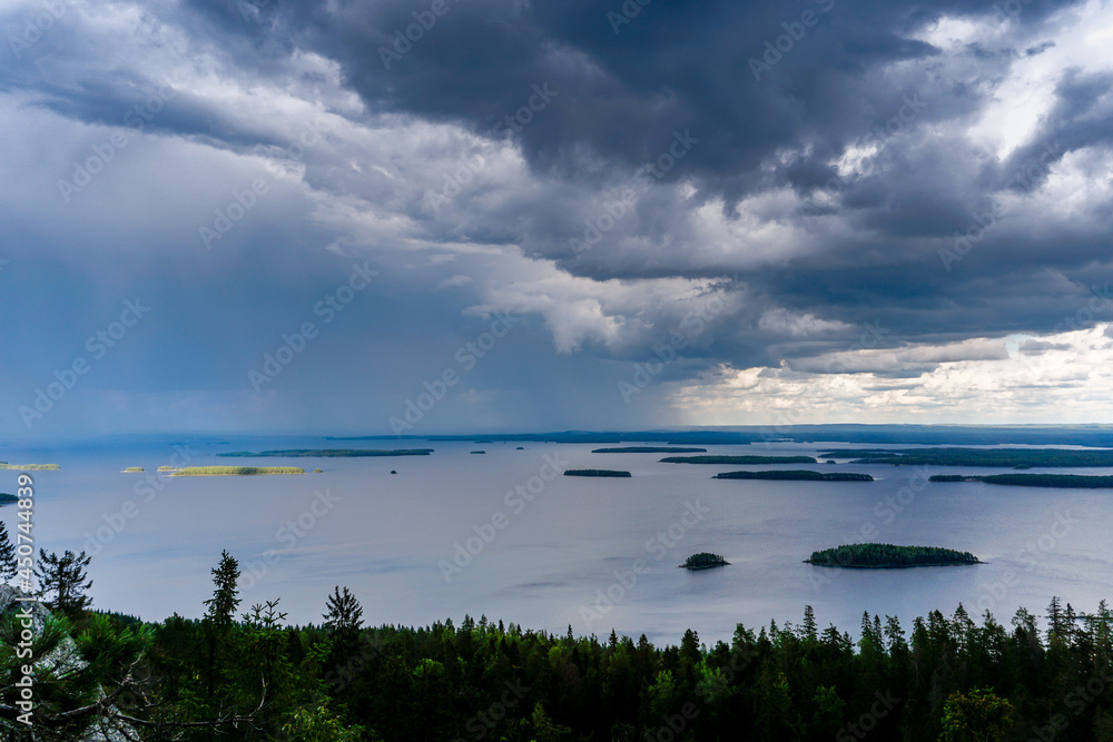 bad weather moving in over Pielina Lake in Koli National Park in Finland