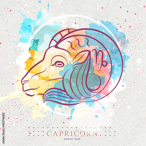 Modern magic witchcraft card with astrology Capricorn zodiac sign. Capricorn logo design