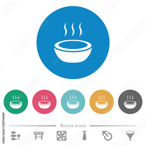 Steaming bowl flat round icons