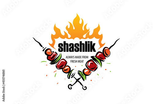 Vector logo with a drawn barbecue on a skewer