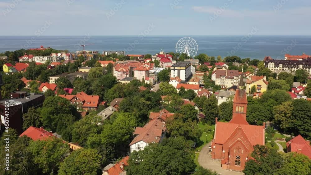Aerial: The Church of the Apostle Andrew the First-Called in Zelenogradsk, Russia Aerial: The Church of the Apostle Andrew the First-Called in Zelenogradsk, Russia