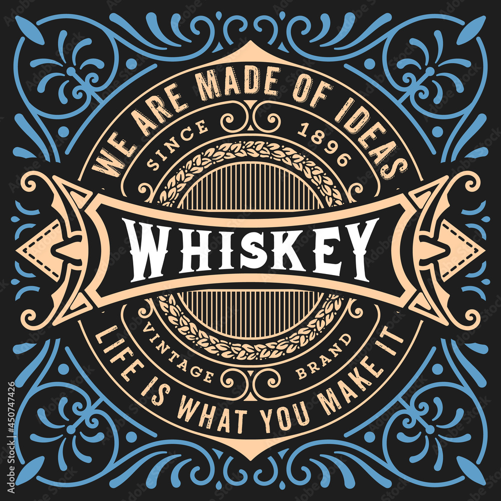 Whiskey label with old frames