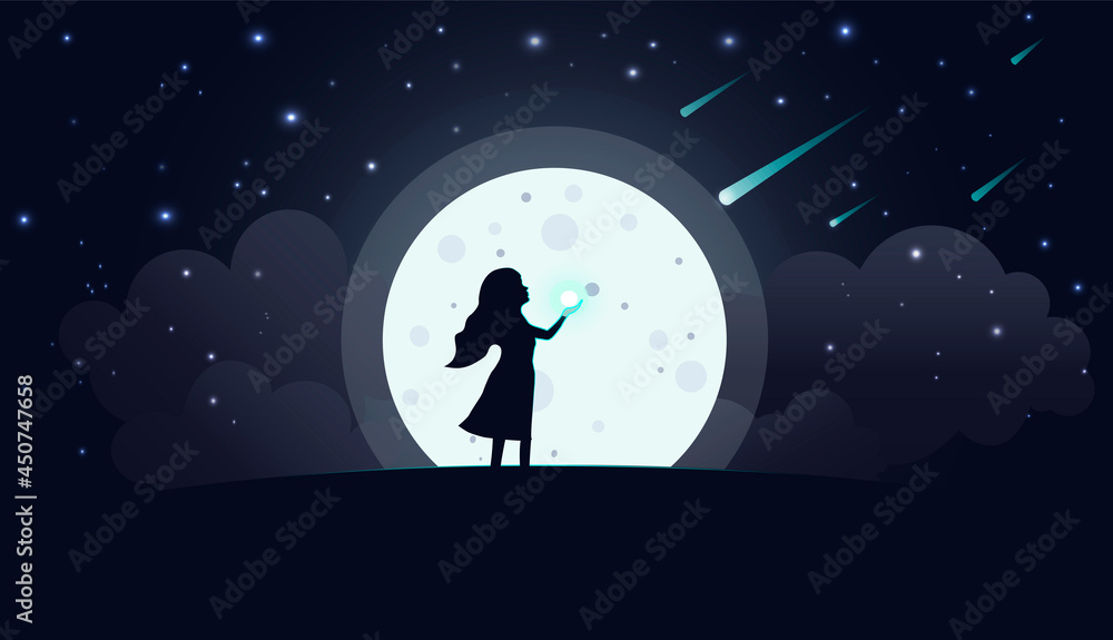 Obraz premium девочка под луной