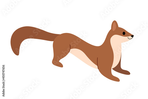 Cute marten - cartoon animal character. Vector illustration in flat style isolated on white background.