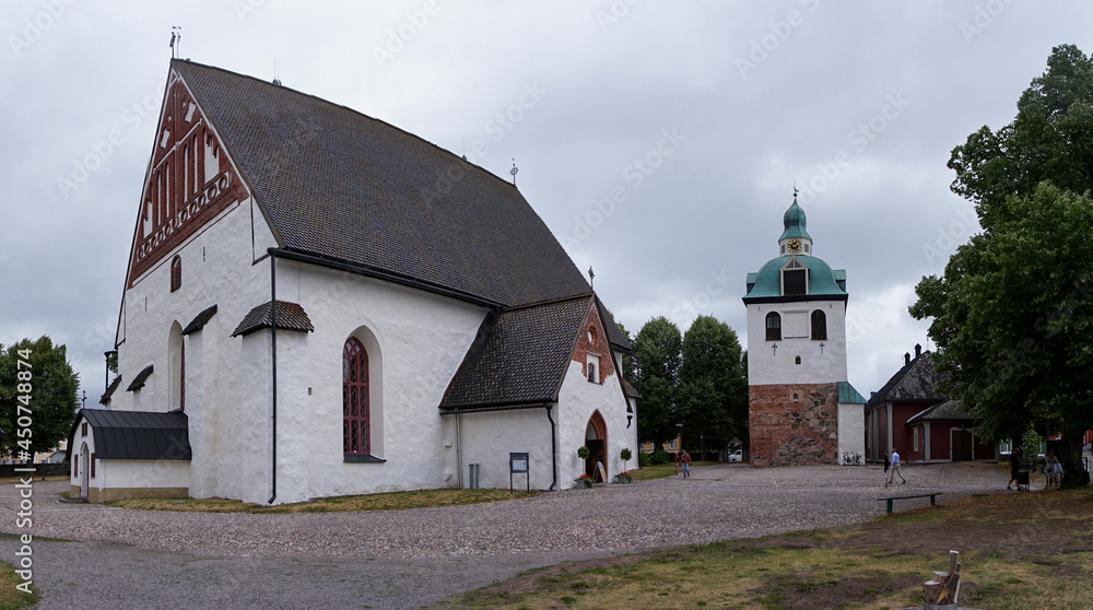 view of the cathedral and town square in the old city center of Porvoo