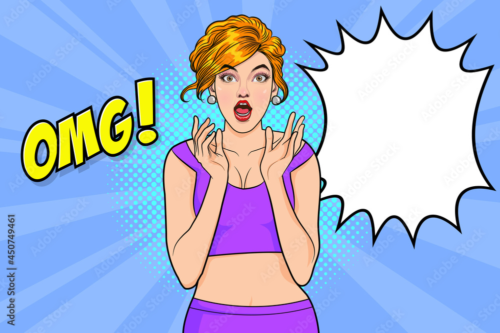 surprised woman face wow with speech bubble