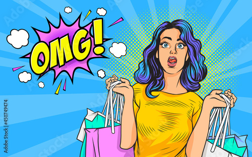 surprised woman shock price sale